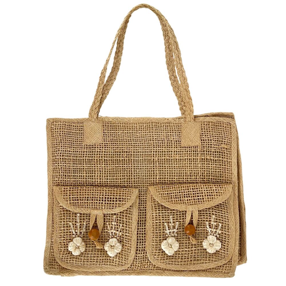 vintage straw tote bag